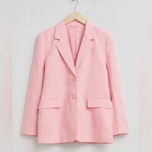 New relaxed single breasted linen blazer color pink size medium